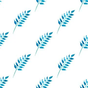Seamless pattern of blue turquoise leaves, hand drawn watercolor elements 库存插图