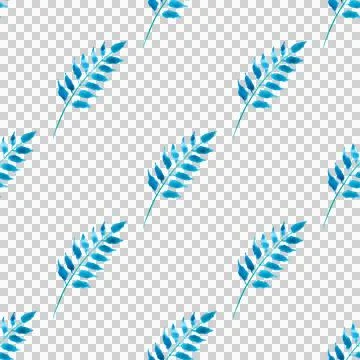 Seamless pattern of blue turquoise leaves, hand drawn watercolor elements 库存插图