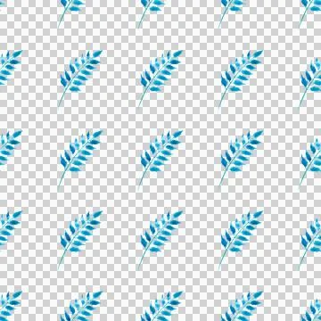 Seamless pattern of blue turquoise leaves, hand drawn watercolor elements 库存插图