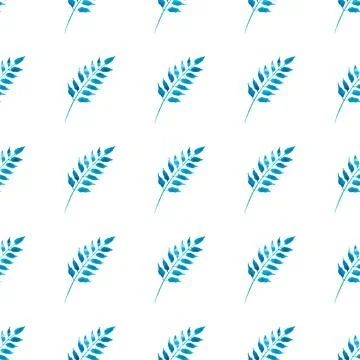 Seamless pattern of blue turquoise leaves, hand drawn watercolor elements 库存插图