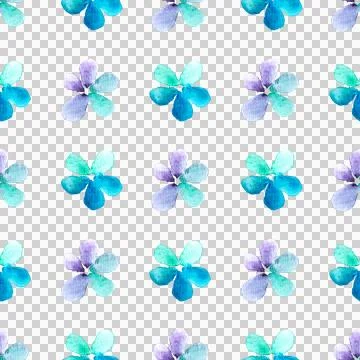 Seamless pattern of blue, turquoise, purple flowers, hand drawn watercolor Illustrazione stock