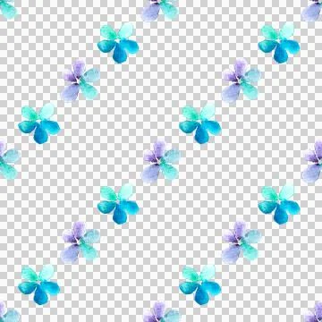 Seamless pattern of blue, turquoise, purple flowers, hand drawn watercolor Illustrazione stock