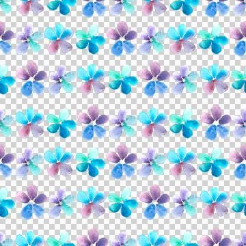 Seamless pattern of blue, turquoise, purple flowers, hand drawn watercolor Stock Illustration
