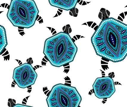 Seamless pattern of blue turtles Stock Illustration