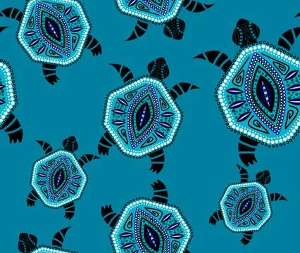 Seamless pattern of blue turtles Stock Illustration