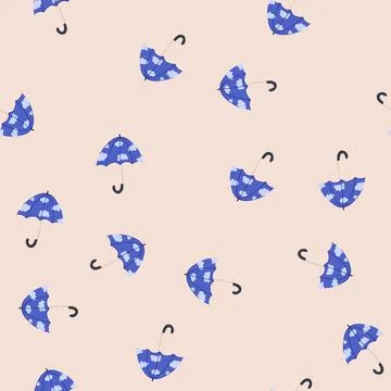 Seamless pattern blue umbrella featuring cloud pattern protecting from rain 스톡 일러스트