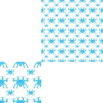 Seamless pattern of blue unmanned aircraft on the white background with pat.. Stock Illustration