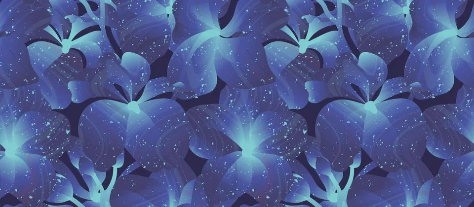 Seamless pattern, blue Vanda Coerulea orchid on balck background Stock Illustration