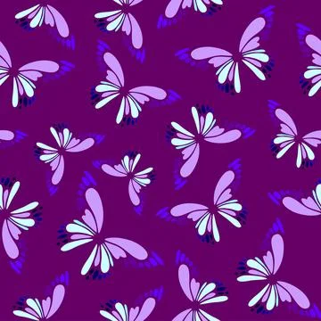 Seamless pattern of blue-violet decorative butterflies on a magenta backgro.. Stock Illustration