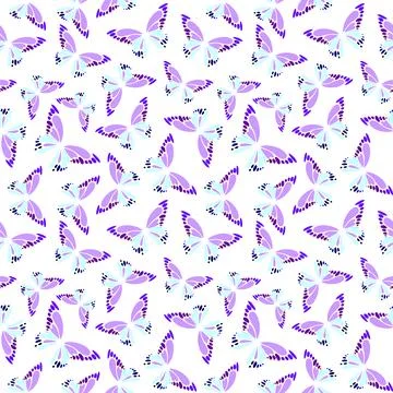 Seamless pattern of blue-violet decorative butterflies on a white backgroun.. Stock Illustration