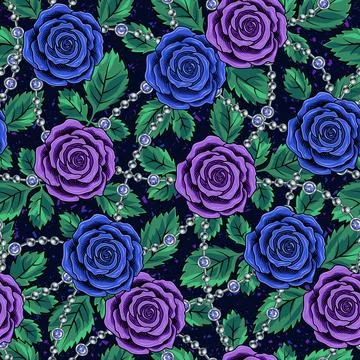 Seamless pattern with blue, violet vintage roses 스톡 일러스트