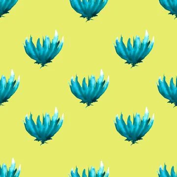 Seamless pattern of blue watercolor cornflower on yellow background Stock Illustration