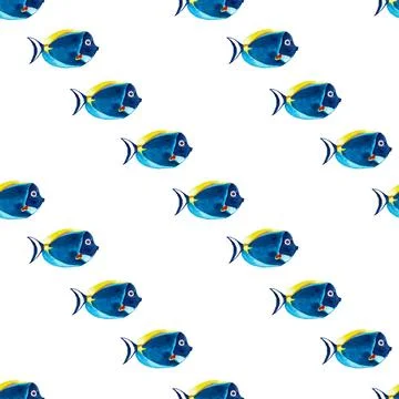 Seamless pattern of blue watercolor fish illustration, hand painted element Stock Illustration