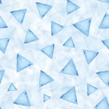 Seamless pattern with blue watercolor triangles on blue background Stock Photos