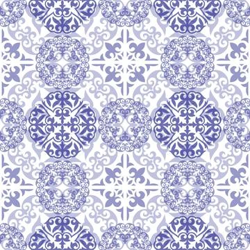 Seamless pattern with blue, white oriental ornaments. Ethnic pattern  Stock Illustration