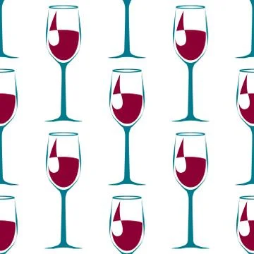Seamless pattern with blue wineglass with wine. vector Stock Illustration