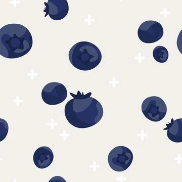 Seamless pattern with blueberries and geometric elements. Indigo and grey bac 库存插图