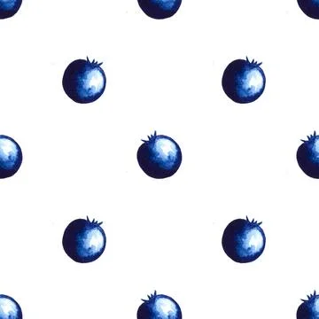 Seamless pattern of blueberries watercolor hand painted elements on white Stock Illustration