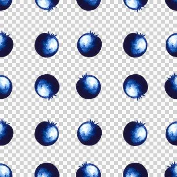 Seamless pattern of blueberries watercolor hand painted elements on white Stock Illustration