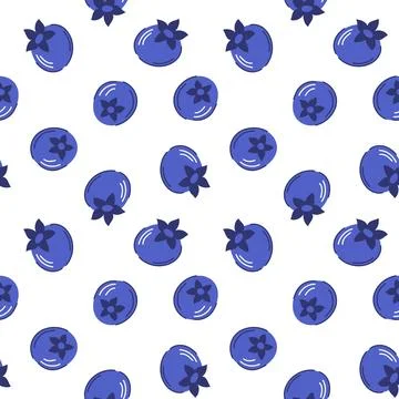 Seamless pattern with blueberry in flat style. Background for bed linen 스톡 일러스트