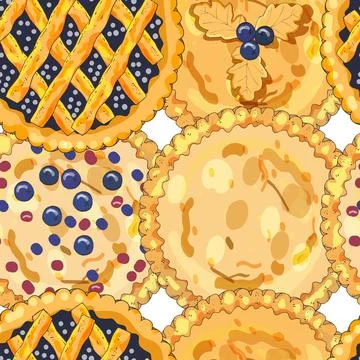 Seamless pattern with blueberry pies. Stock Illustration