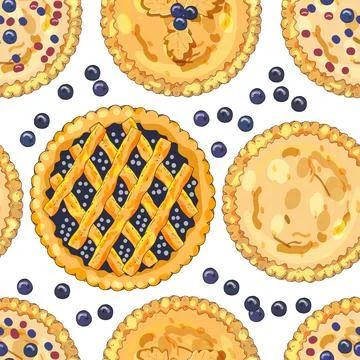 Seamless pattern with blueberry pies. Stock Illustration