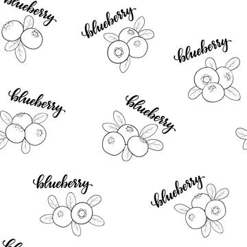Seamless pattern blueberry with word text blueberry white background, symbo.. Illustrazione stock