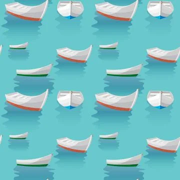 Seamless pattern. boat sailing in blue sea. the boats are laid up Illustrazione stock