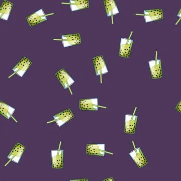 Seamless pattern boba bubble tea cartoon vector Stock Illustration