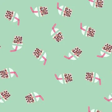 Seamless pattern boba bubble tea cartoon vector Stock Illustration
