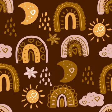 Seamless pattern with boho baby elements. Cute vector イラスト素材