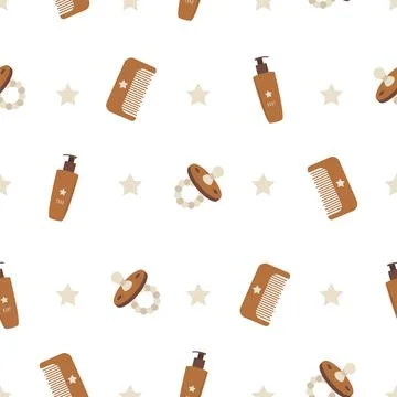 Seamless pattern with boho baby objects. Vintage children elements. Hand drawn Stock Illustration