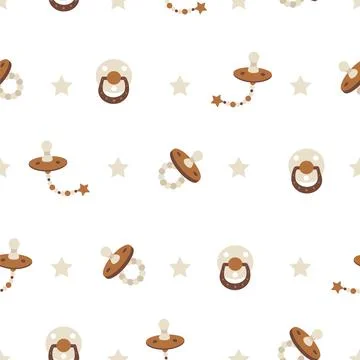 Seamless pattern with boho baby pacifiers. Hand drawn elements for nursery 스톡 일러스트