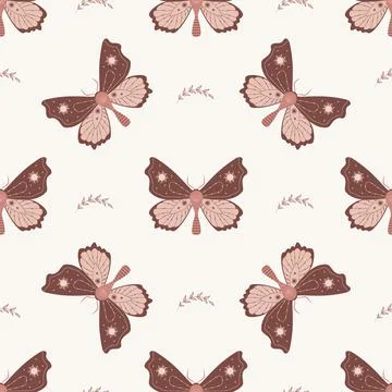 Seamless pattern with boho butterfly. Insect with celestial elements. Witch and Stock Illustration