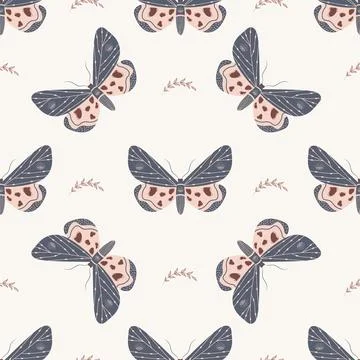 Seamless pattern with boho butterfly. Insect with celestial elements. Witch and Stock Illustration