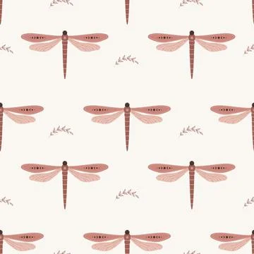 Seamless pattern with boho dragonfly. Insect with celestial elements. Witch and Stock Illustration