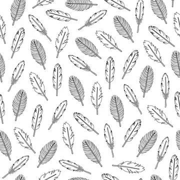 Seamless pattern with boho feathers. 스톡 일러스트
