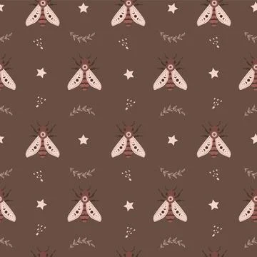 Seamless pattern with boho honeybee. Insect with celestial elements. Witch and Illustrazione stock