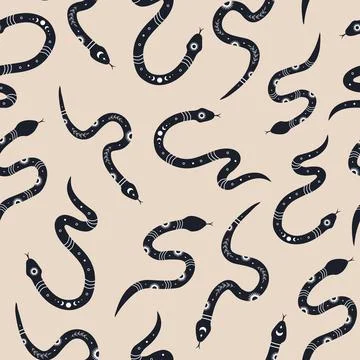 Seamless pattern with boho magic snake. Mystical symbol in a trendy minimalist Illustrazione stock