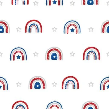 Seamless pattern with boho rainbow in USA flag colours. The United States Stock Illustration