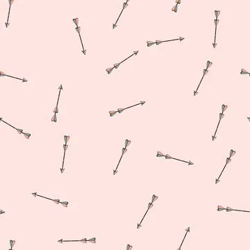 Seamless pattern Boho style arrow pointing up with heart feathers イラスト素材