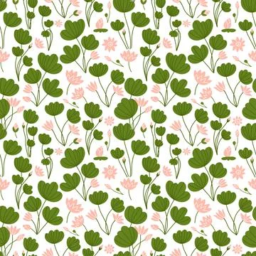 Seamless pattern with boho stylizes lotus lily flower. Vector flat hand drawn Stock Illustration