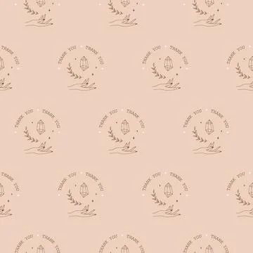 Seamless pattern with boho Thank you stickers. Thank you for your order Illustrazione stock