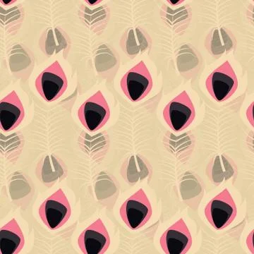 Seamless pattern with boho vintage tribal ethnic colorful vibrant feathers Stock Illustration