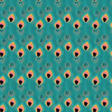 Seamless pattern with boho vintage tribal ethnic colorful vibrant feathers Stock Illustration