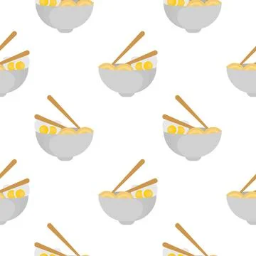 Seamless pattern of boiled eggs and noodles Stock Illustration