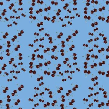 Seamless pattern with bold cherry on a blue background Stock Illustration