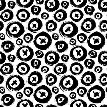 Seamless pattern with bold circles and crosses. 스톡 일러스트