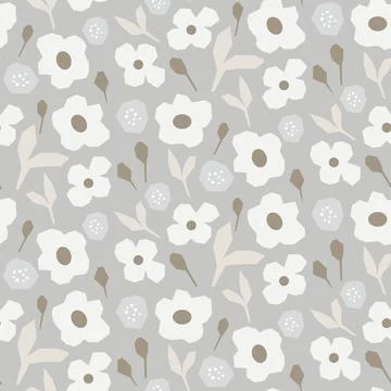 Seamless pattern with bold daisy flowers. White floral field  Stock Illustration