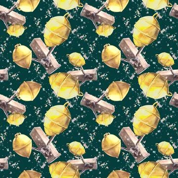 Seamless pattern Bollards yellow buoys ropes stone Watercolor illustration Stock Illustration